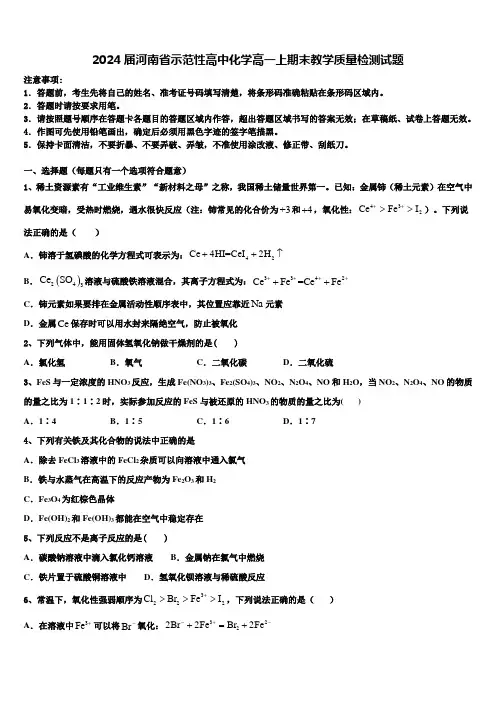 2024届河南省示范性高中化学高一上期末教学质量检测试题含解析