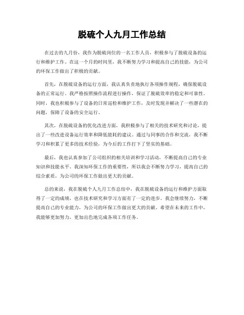 脱硫个人九月工作总结