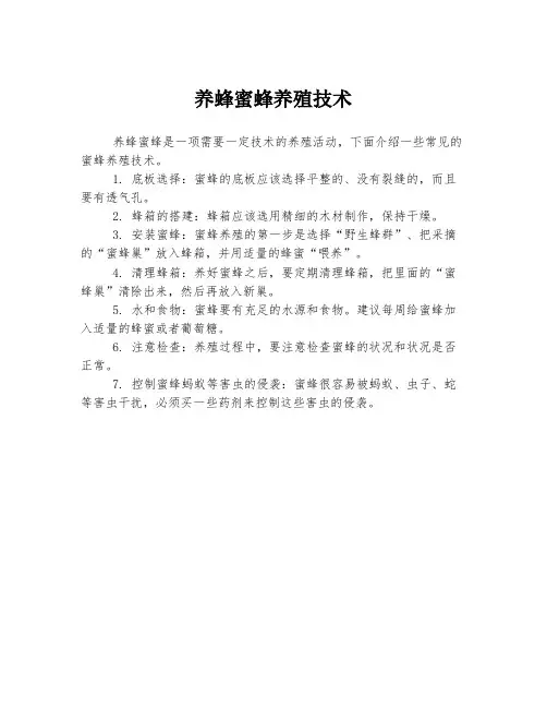 养蜂蜜蜂养殖技术