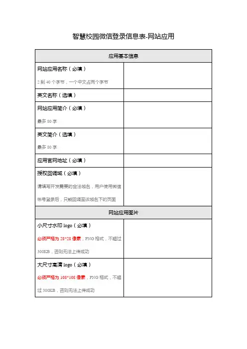 智慧校园微信登录信息表-网站应用 应用基本信息 网站应用名称(必填 ...