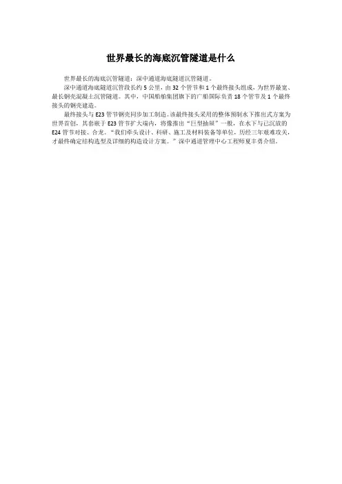 世界最长的海底沉管隧道是什么