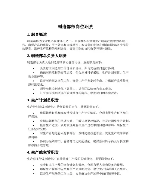 制造部部岗位职责