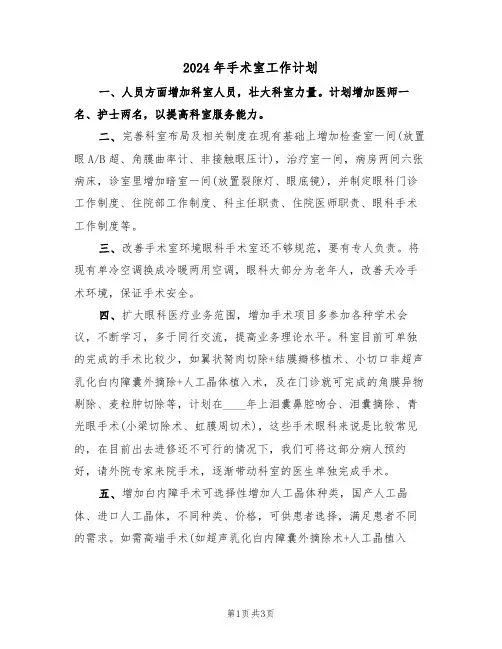 2024年手术室工作计划(2篇)
