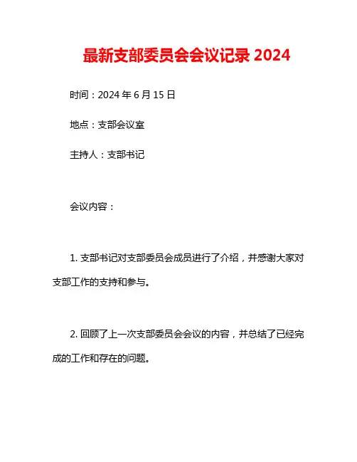 最新支部委员会会议记录2024