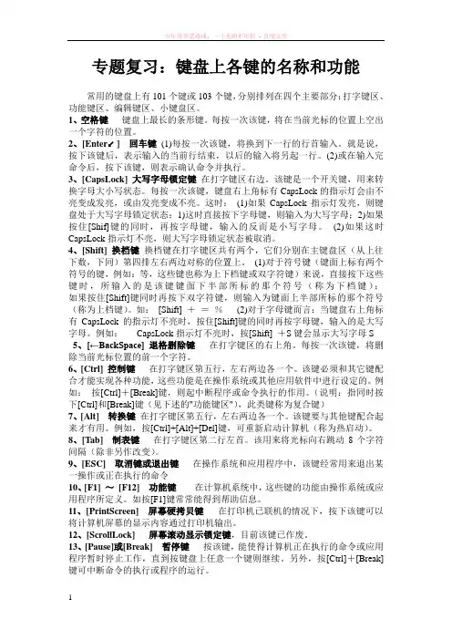 键盘上各键的名称和功能