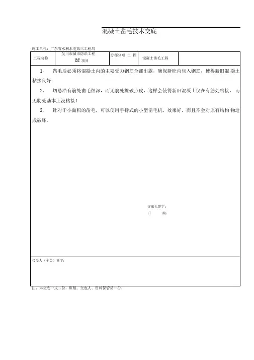 水利工程凿毛技术交底