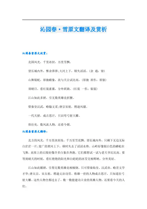 沁园春·雪原文翻译及赏析