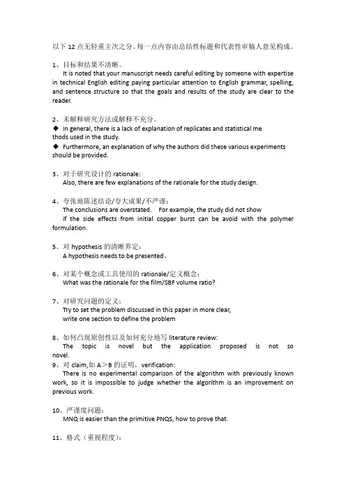 英文审稿意见汇总
