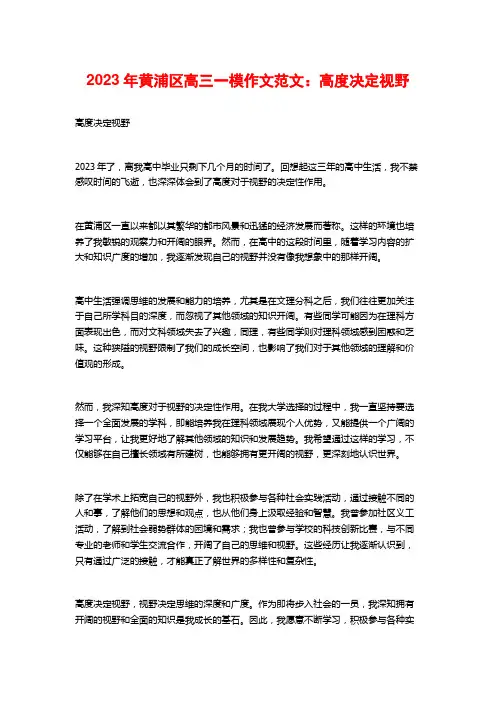 2023年黄浦区高三一模作文范文：高度决定视野