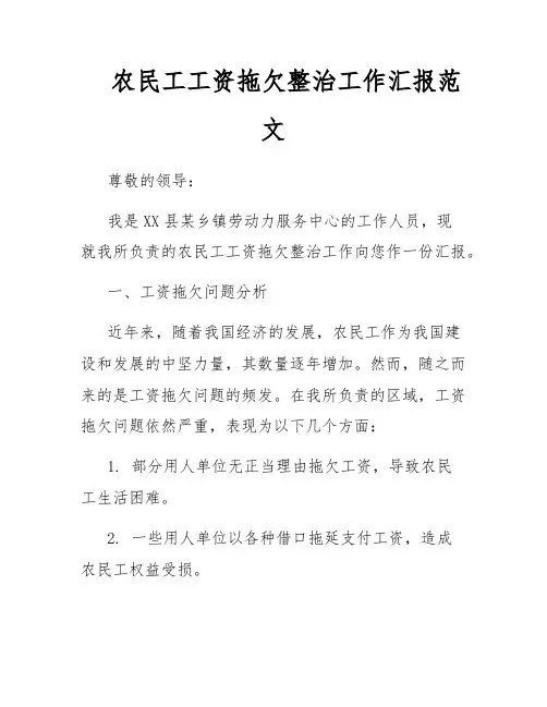 农民工工资拖欠整治工作汇报范文