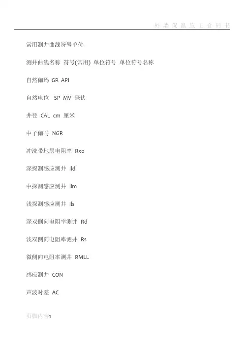 测井曲线代表符号