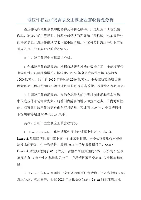 液压件行业市场需求及主要企业营收情况分析