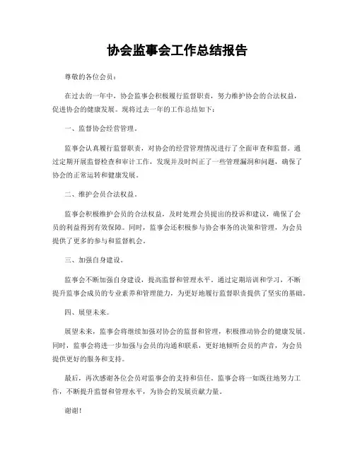 协会监事会工作总结报告