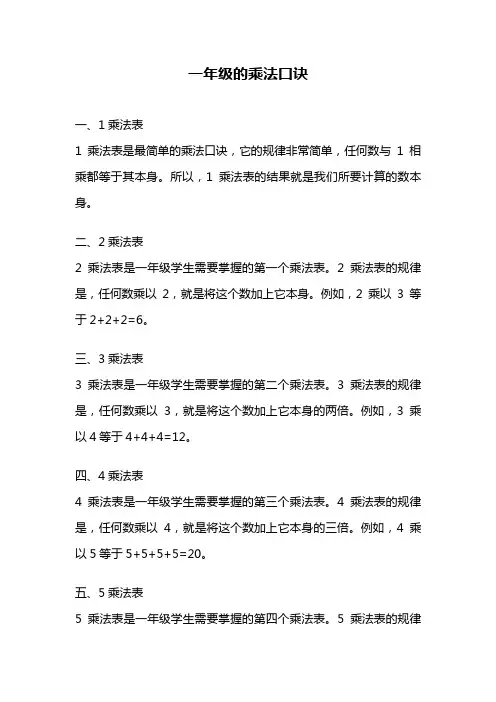 一年级的乘法口诀