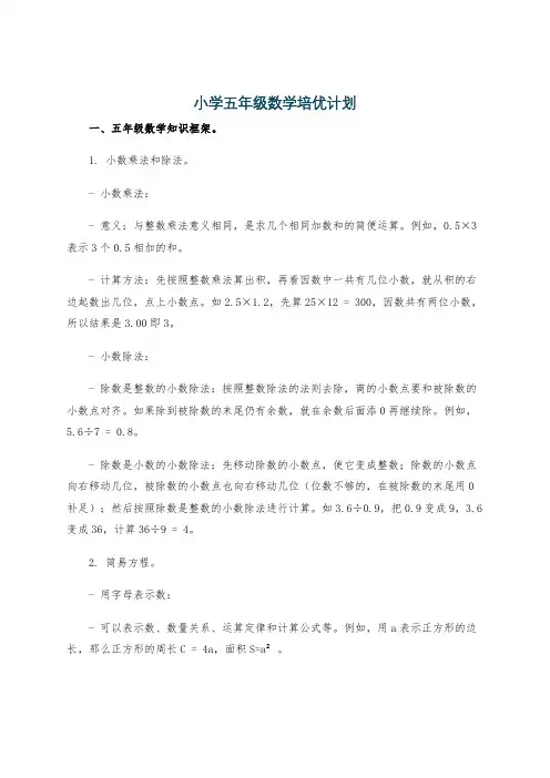 小学五年级数学培优计划
