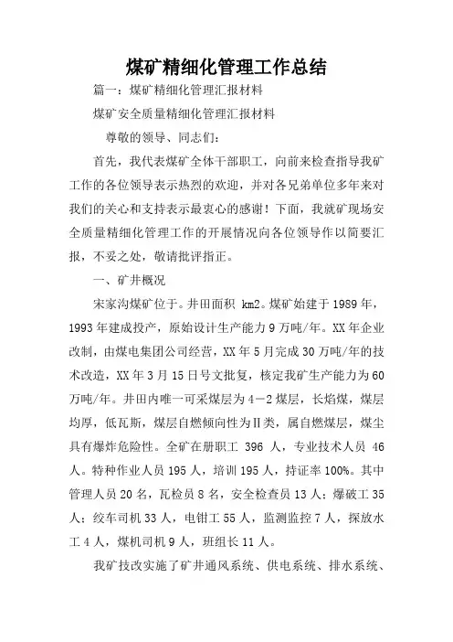 煤矿精细化管理工作总结