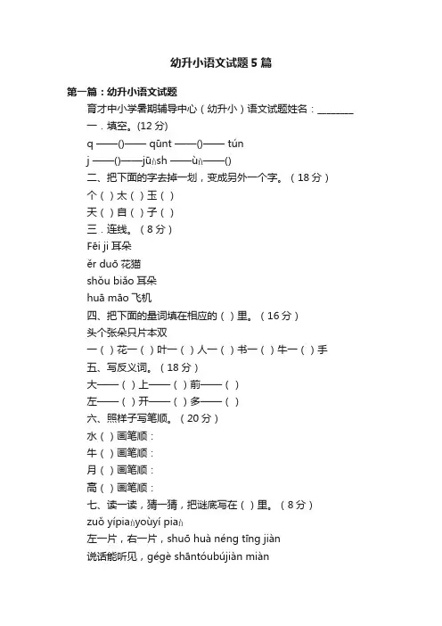 幼升小语文试题5篇