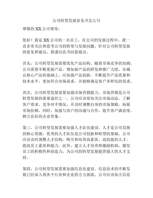 公司转型发展意见书怎么写