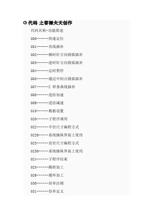CNC及雕刻机常用G代码