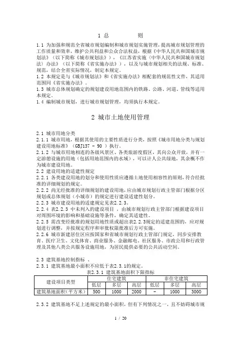 江苏省城市规划管理技术规定