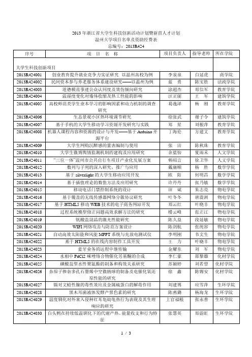 浙江省大学生科技创新活动计划暨新苗人才计划