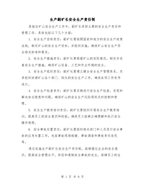 生产副矿长安全生产责任制（四篇）