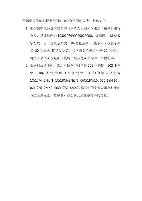 不锈钢分类编码