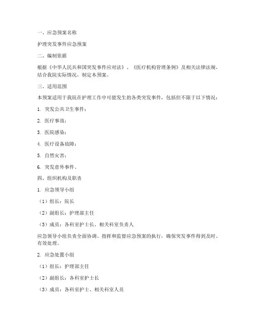 护理应急预案模板范文