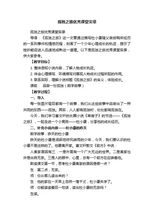 孤独之旅优秀课堂实录