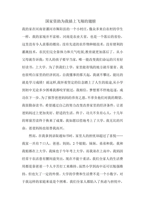 征文-国家资助为我插上飞翔的翅膀