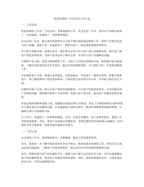 快消品销售工作总结及工作计划