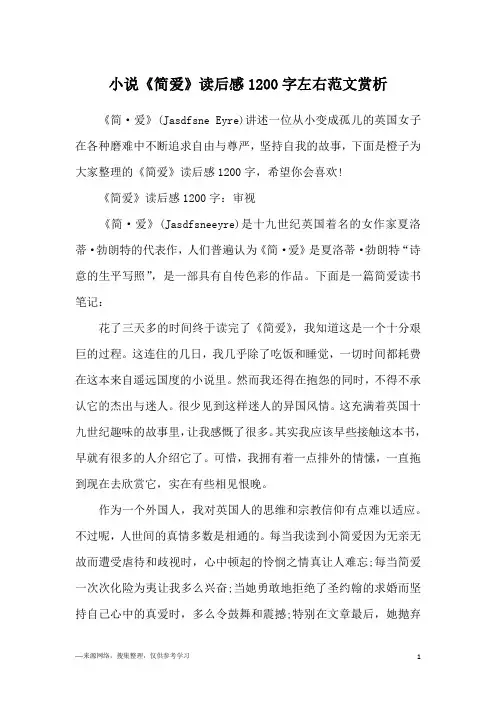 小说《简爱》读后感1200字左右范文赏析