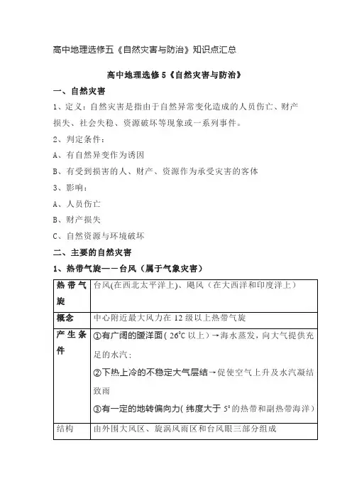 高中地理选修五《自然灾害与防治》知识点汇总