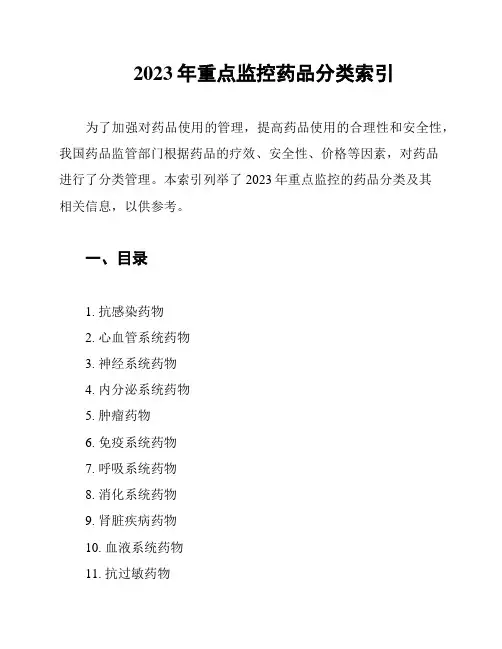 2023年高预警药品类别清单
