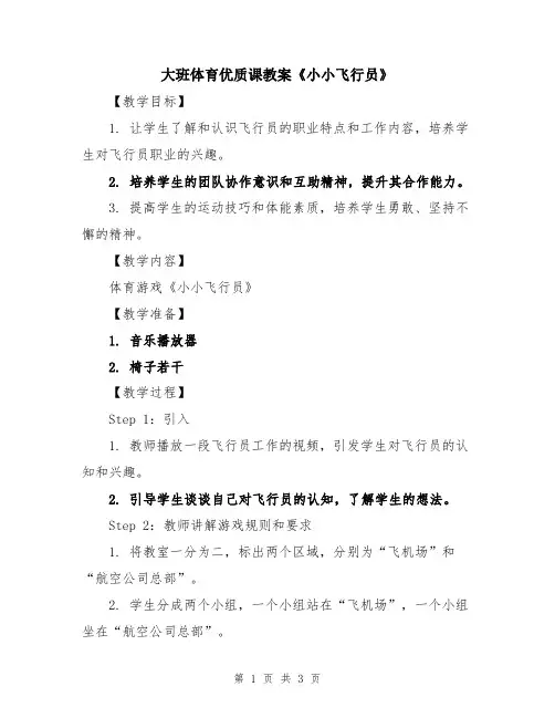 大班体育优质课教案《小小飞行员》