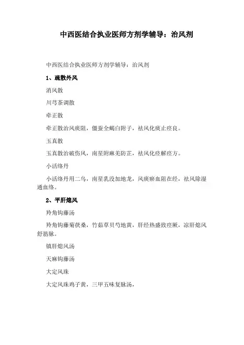 中西医结合执业医师方剂学辅导：治风剂