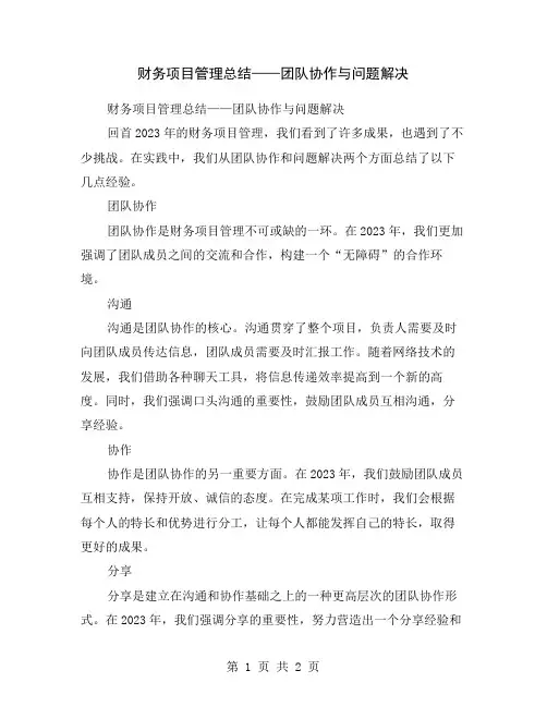 财务项目管理总结——团队协作与问题解决