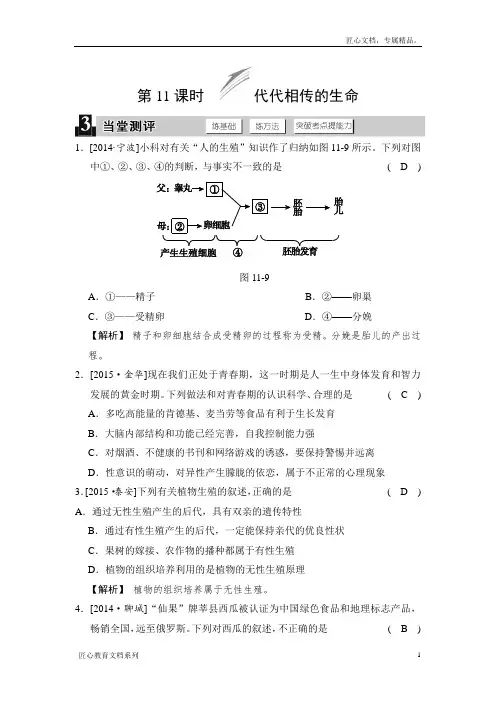【华师大版】科学中考一轮测评：第11课时-代代相传的生命-当堂测评(含答案)