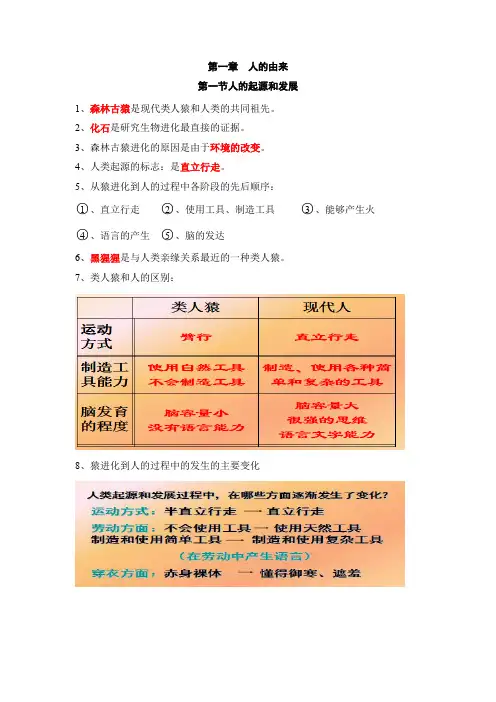 第一章人的由来知识点