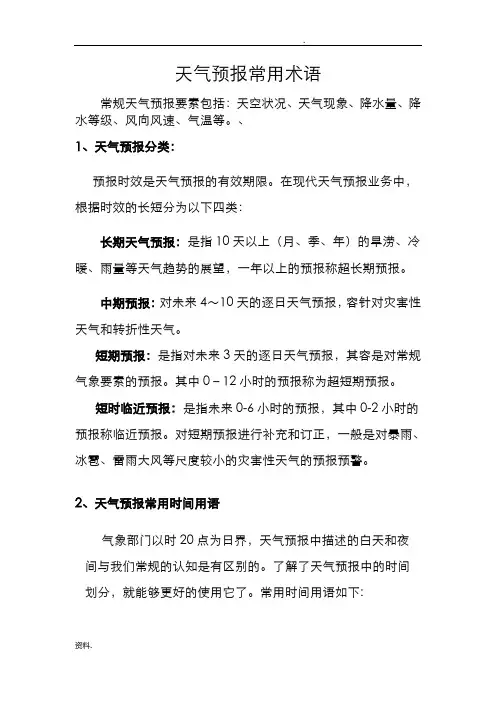 天气预报常用术语