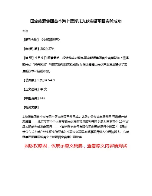 国家能源集团首个海上漂浮式光伏实证项目实验成功
