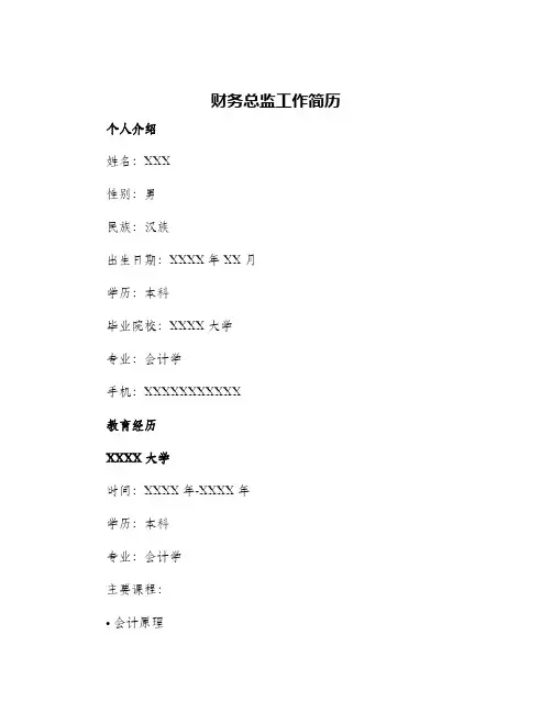 2024年财务总监工作简历
