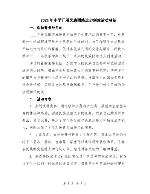 2024年小学开展民族团结进步创建活动总结