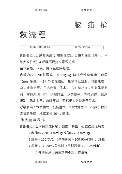 脑 疝 抢 救 流 程之欧阳科创编