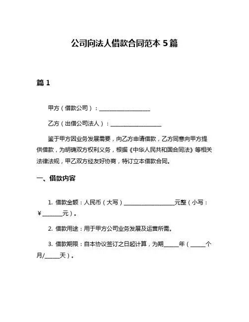 公司向法人借款合同范本5篇