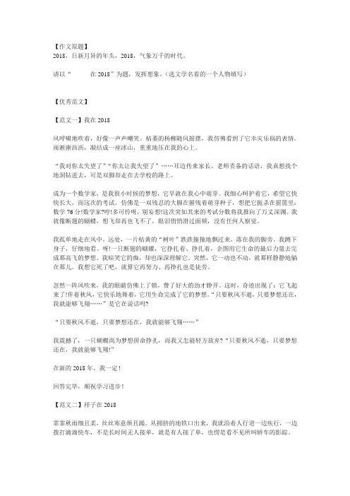 2018年江苏省南京市中考作文《______在2018》优秀范文(2篇)