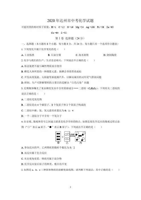 2020年达州市中考化学试题(附答案)