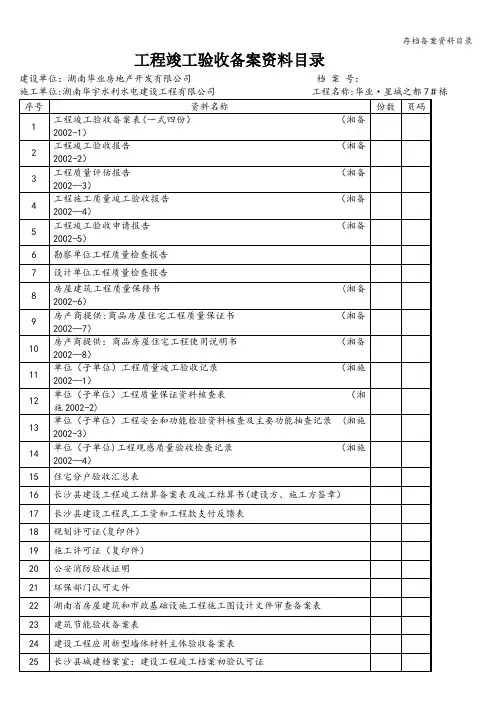 存档备案资料目录