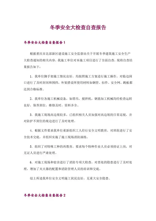 2024年冬季安全大检查自查报告_1