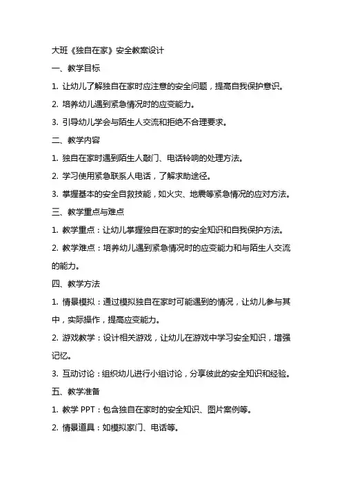 大班《独自在家》安全教案设计
